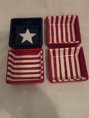 Crate&Barrel Red, White & Blue Star and Stripe Mini Dishes